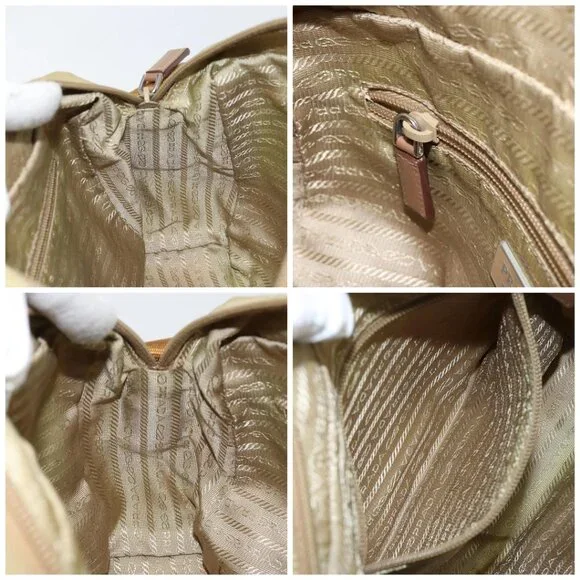 PRADA Shoulder Bag Nylon Beige Silver